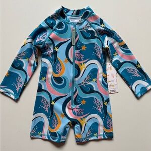 Mott50 x Maisonette Mini Taylor Baby Unisex LongSleeve Sunsuit, Ocean Candy Wave